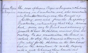 Minute of the Balquhidder Parochial Board concerning Susan Ferguson, April 1889