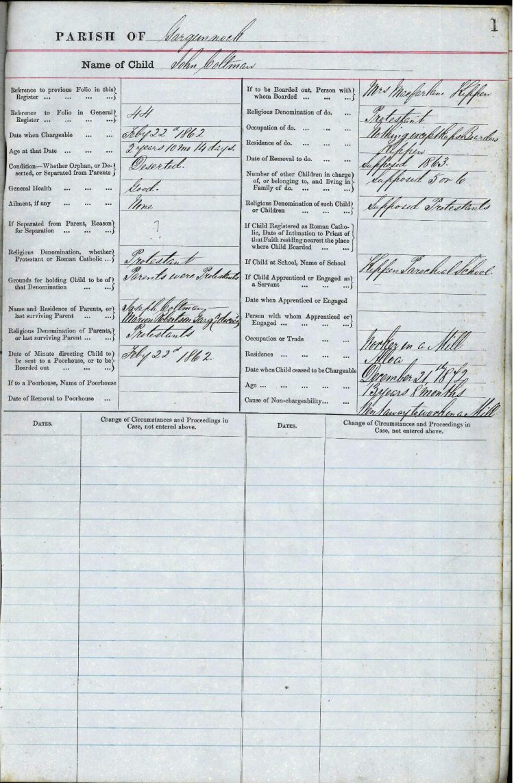 John Coltman's entry in the Garunnock Parish Children's Separate Register