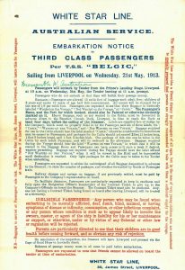 White Star Line 'Belgic' flyer 1913