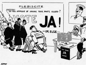 Cartoon about the referendum held by the Nazis in Austria in May 1938