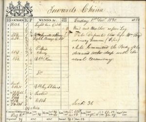 Lady Melville log book entry for the 1st December 1820