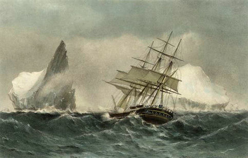A merchant ship similar to the Lady Melville, painted to illustrate the poem 'The Wreck of the Hesperus by Longfellow written in 1840