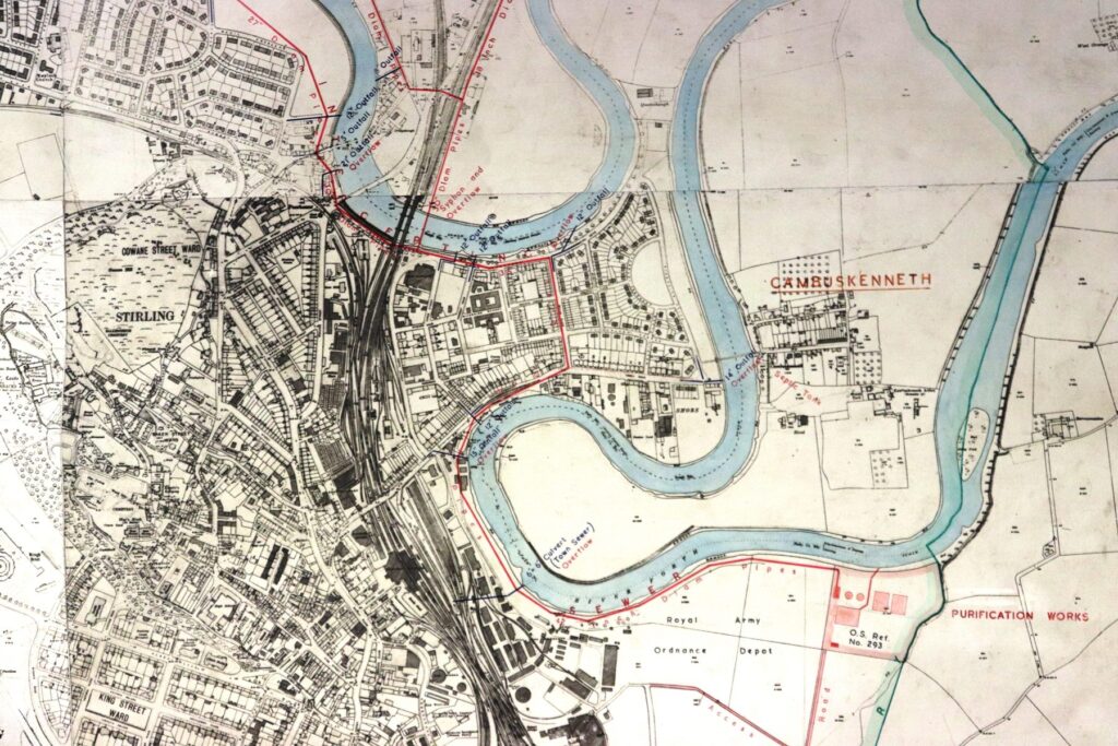 Forthside Sewage Works plan of pipes into Stirling 1947