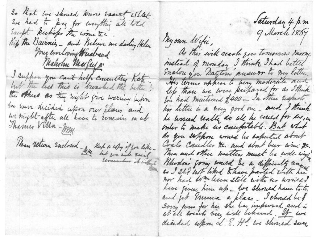 Malcolm to Helen 9th March 1867