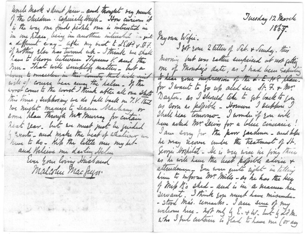 Malcolm to Helen 12th March 1867