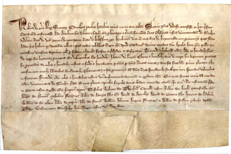 Charter of Robert the Bruce, 1326 that mentions 'Striuelyn'