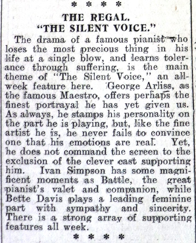 "The Silent Voice" Review in the Stirling Observer, 04 October 1932