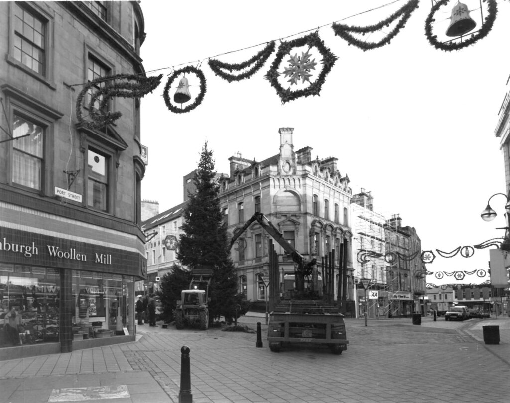 The tree is put up amongst the street decorations