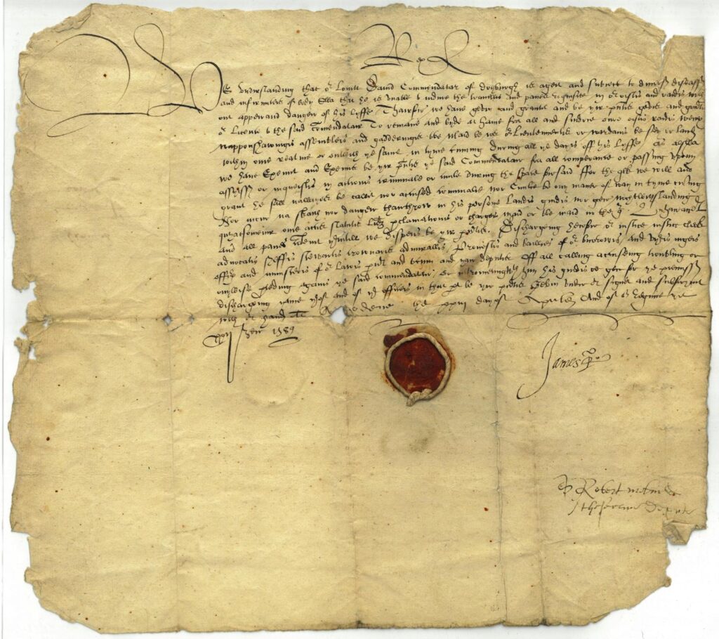 James VI to David, Lord Erskine 23rd April 1589